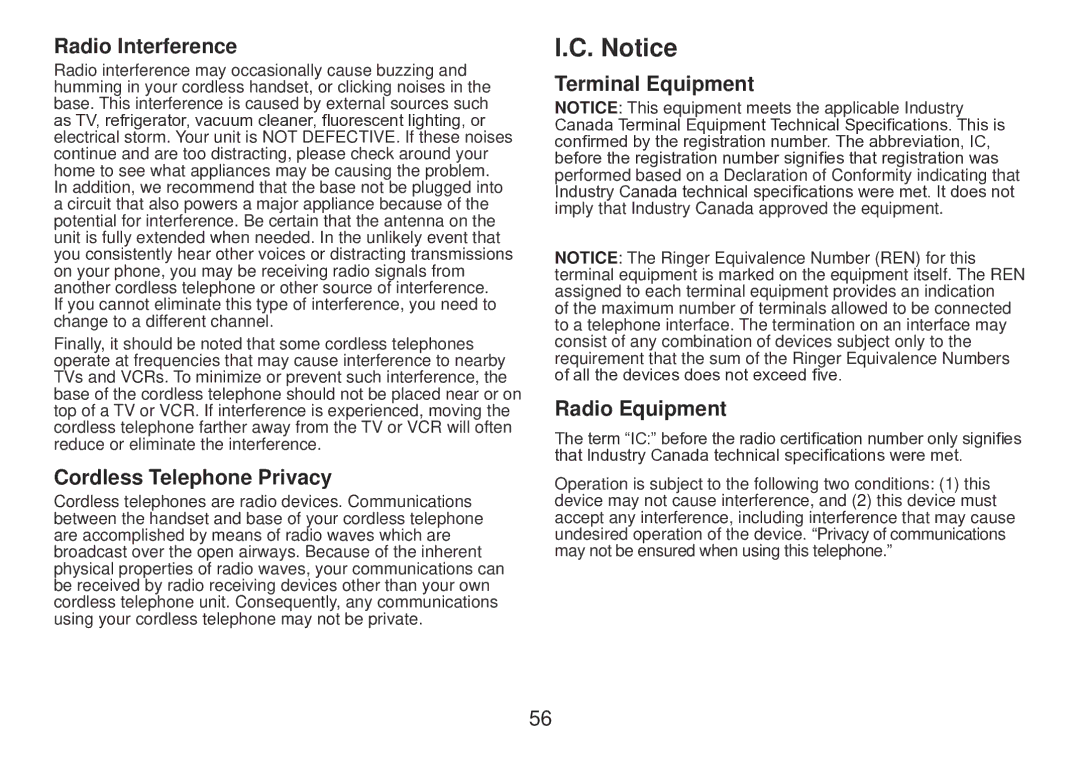 Uniden TRU9385 owner manual Radio Interference, Cordless Telephone Privacy, Terminal Equipment, Radio Equipment 