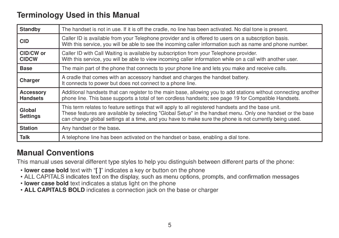 Uniden TRU9385 owner manual Terminology Used in this Manual, Manual Conventions 