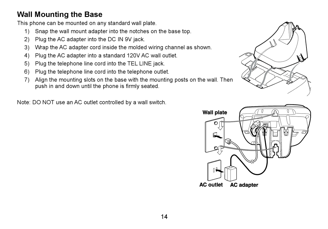 Uniden TRU9465 manual Wall Mounting the Base 