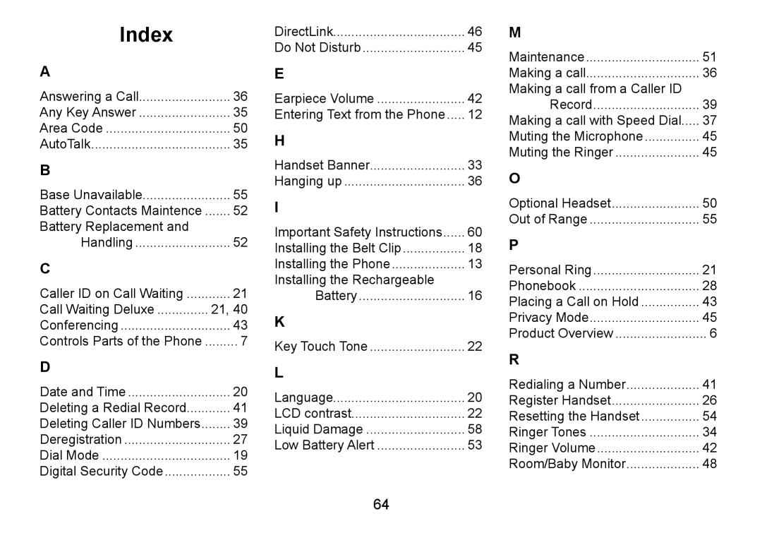 Uniden TRU9465 manual Index 