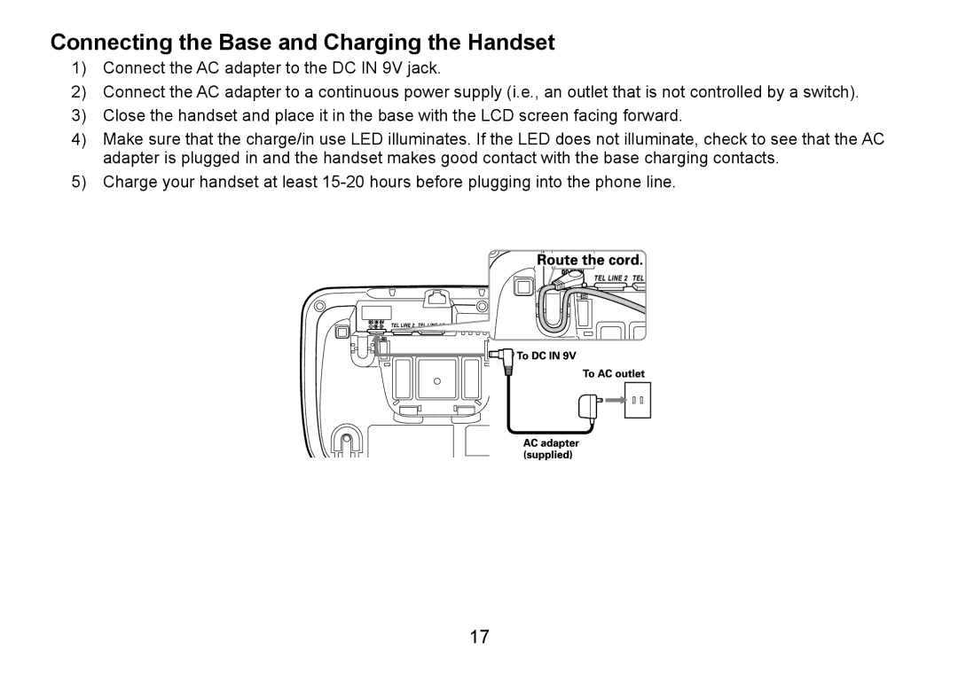 Uniden TRU9466 manual Connecting the Base and Charging the Handset 