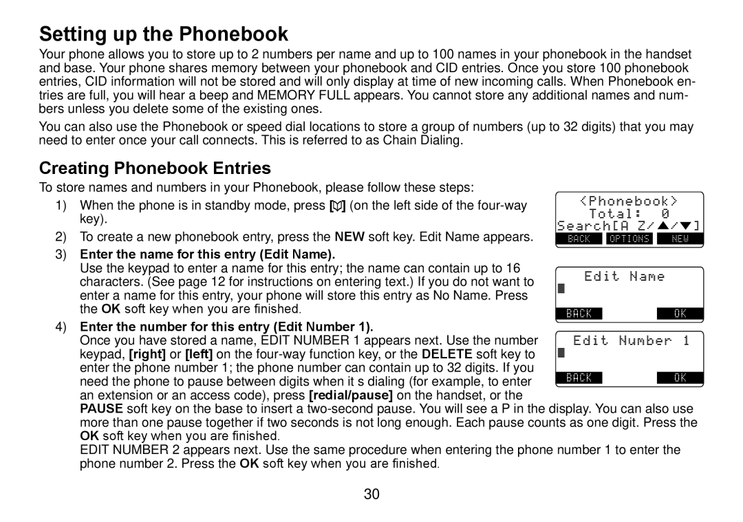 Uniden TRU9466 manual Setting up the Phonebook, Creating Phonebook Entries, Enter the name for this entry Edit Name 