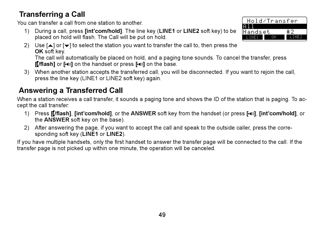 Uniden TRU9466 manual Transferring a Call, Answering a Transferred Call 