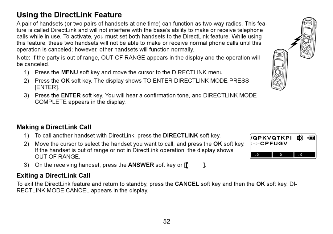 Uniden TRU9466 manual Using the DirectLink Feature, Making a DirectLink Call, Exiting a DirectLink Call 