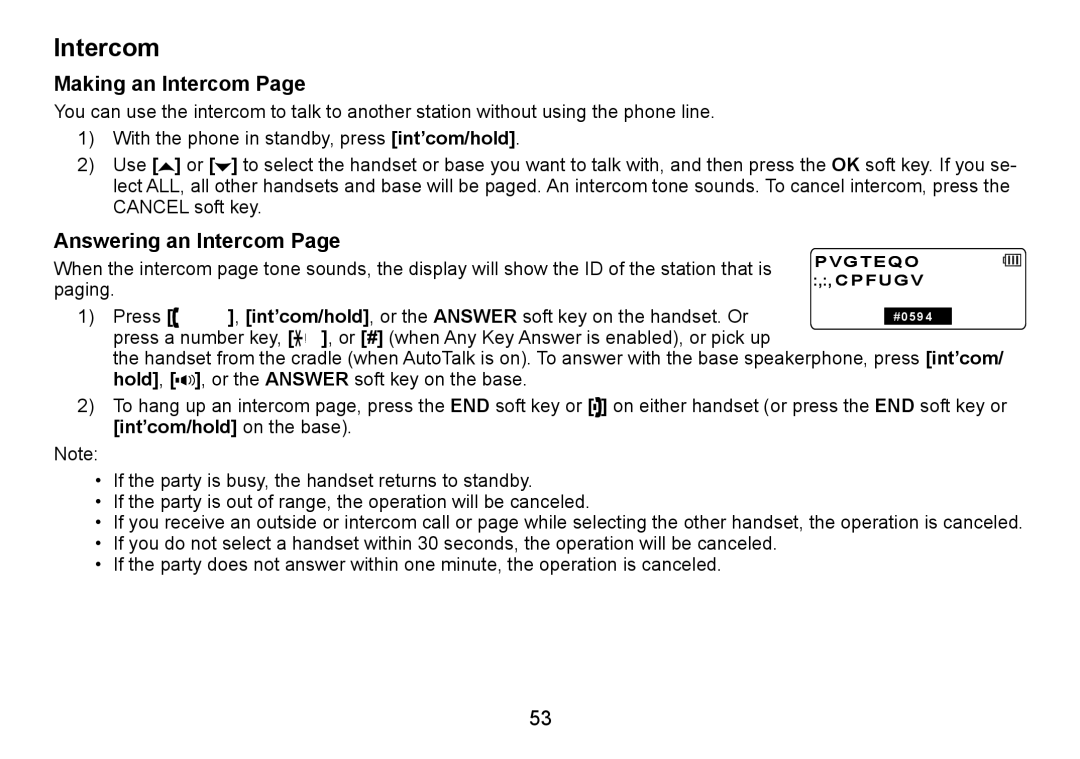 Uniden TRU9466 manual Making an Intercom, Answering an Intercom 