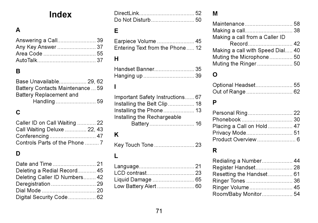 Uniden TRU9466 manual Index 