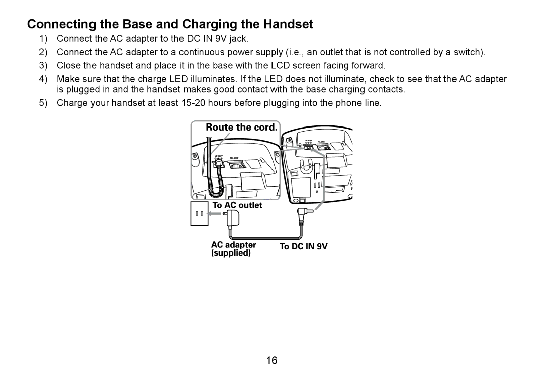 Uniden TRU9480 owner manual Connecting the Base and Charging the Handset 