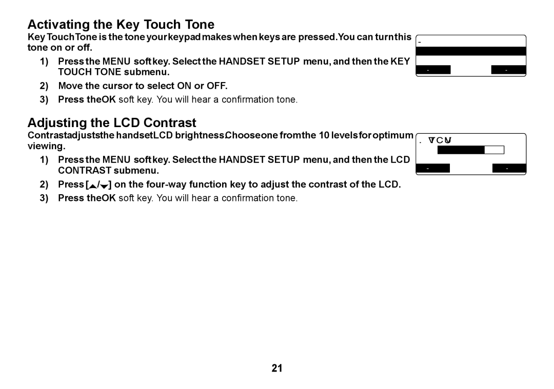 Uniden TRU9480 owner manual Activating the Key Touch Tone, Adjusting the LCD Contrast 