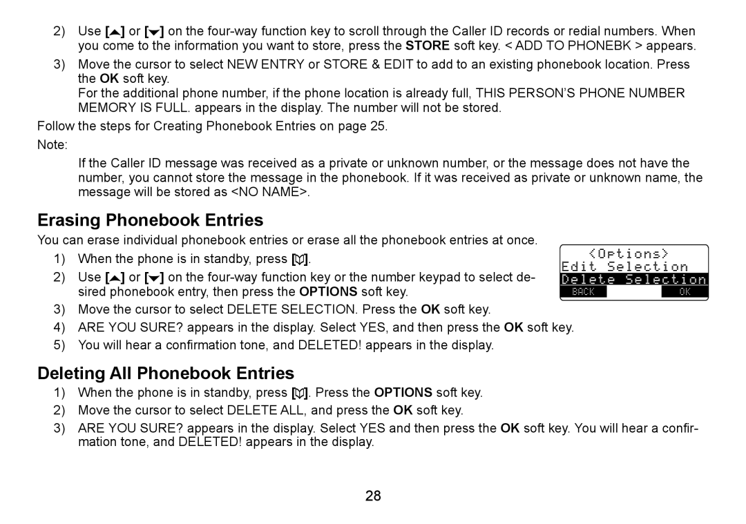 Uniden TRU9480 owner manual Erasing Phonebook Entries, Deleting All Phonebook Entries 