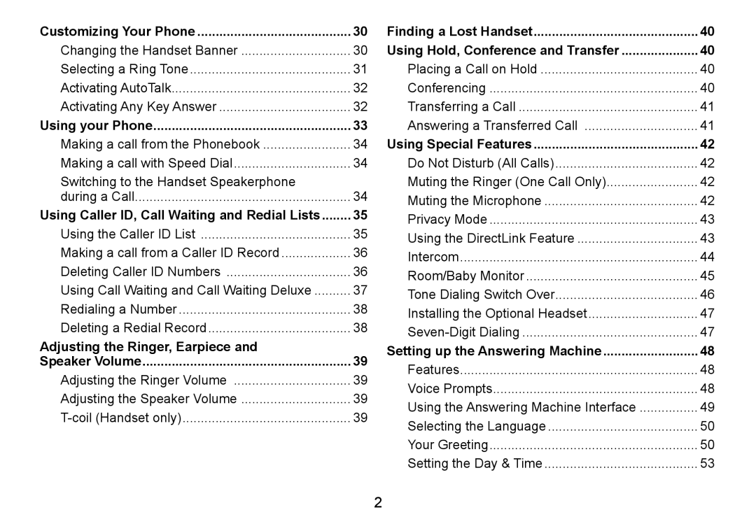 Uniden TRU9480 owner manual Customizing Your Phone, Using your Phone, Using Caller ID, Call Waiting and Redial Lists 