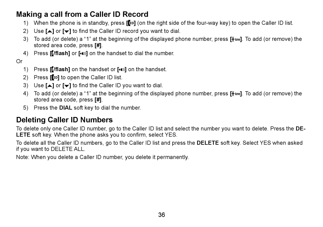 Uniden TRU9480 owner manual Making a call from a Caller ID Record, Deleting Caller ID Numbers 