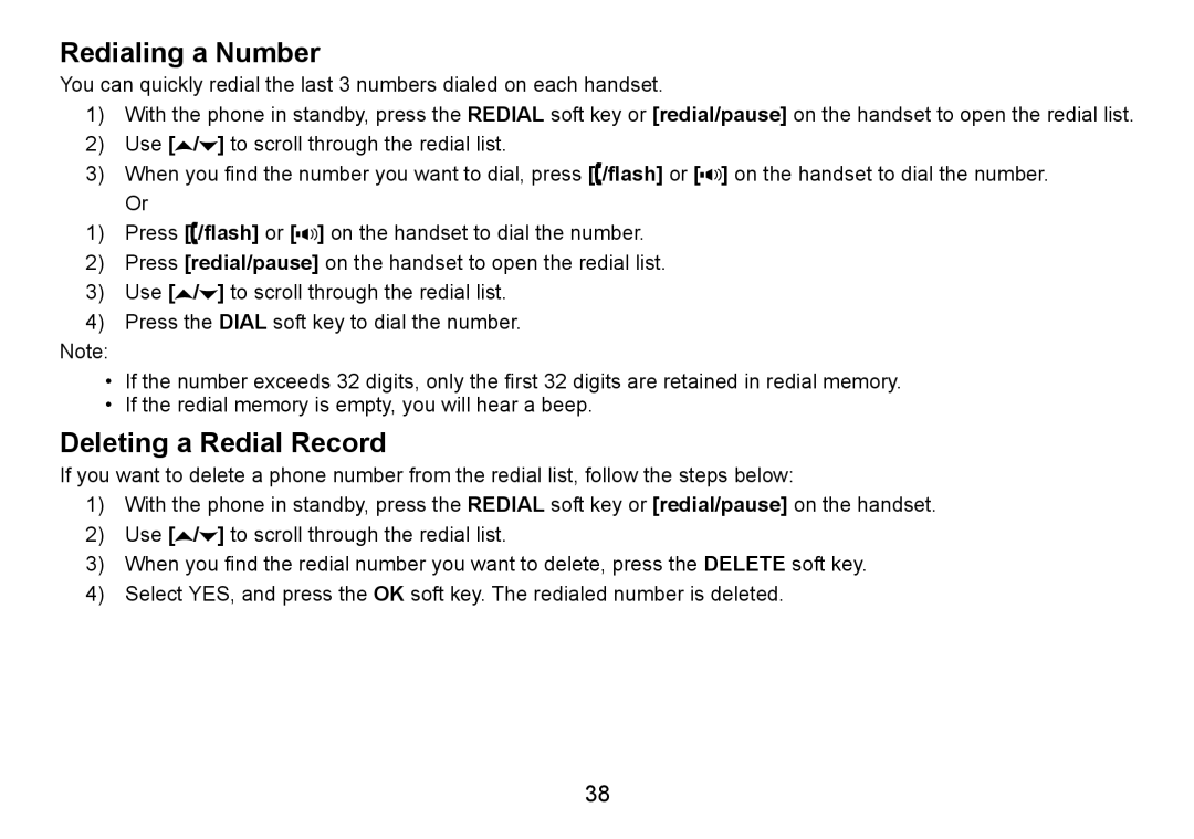 Uniden TRU9480 owner manual Redialing a Number, Deleting a Redial Record 