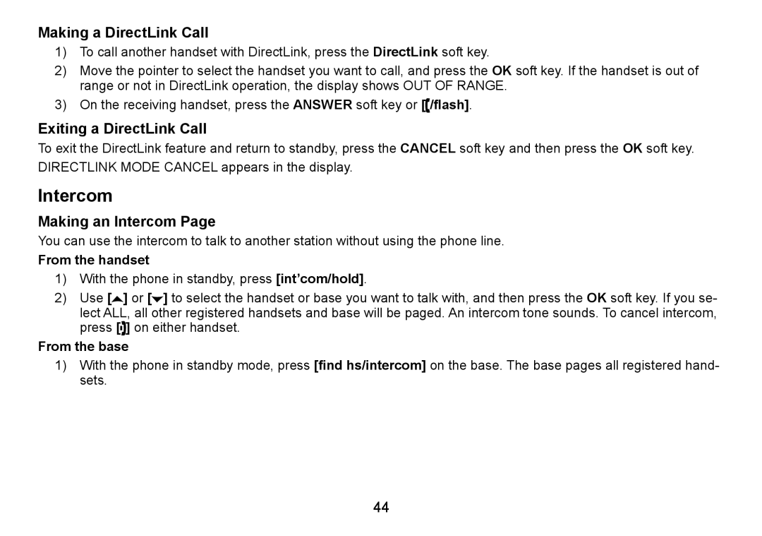 Uniden TRU9480 owner manual Making a DirectLink Call, Exiting a DirectLink Call, Making an Intercom 