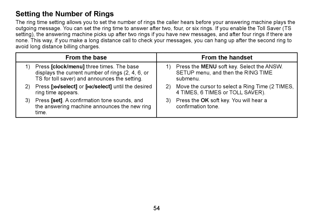 Uniden TRU9480 owner manual Setting the Number of Rings 