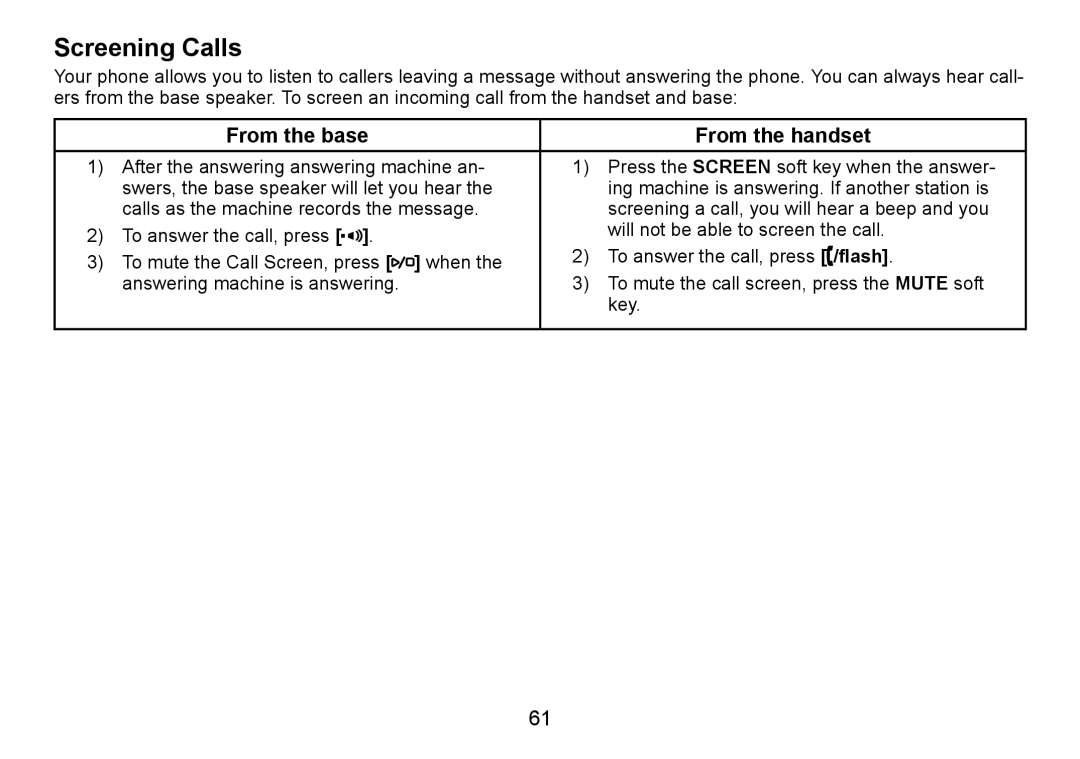 Uniden TRU9480 owner manual Screening Calls 