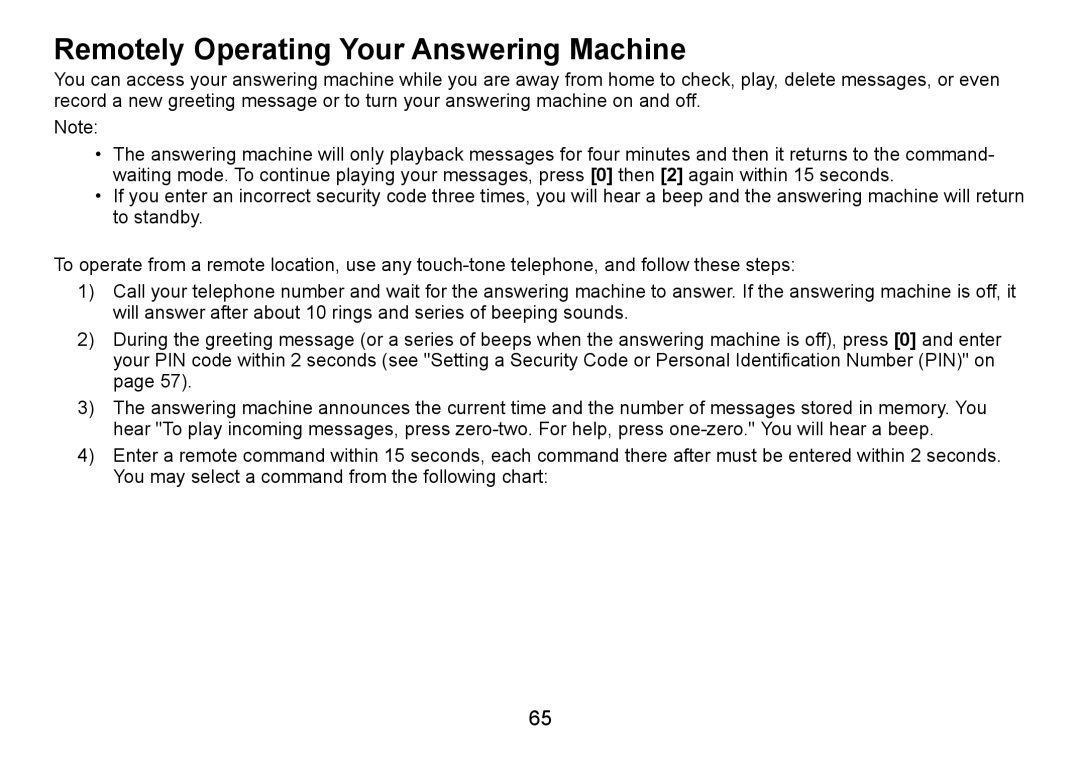 Uniden TRU9480 owner manual Remotely Operating Your Answering Machine 