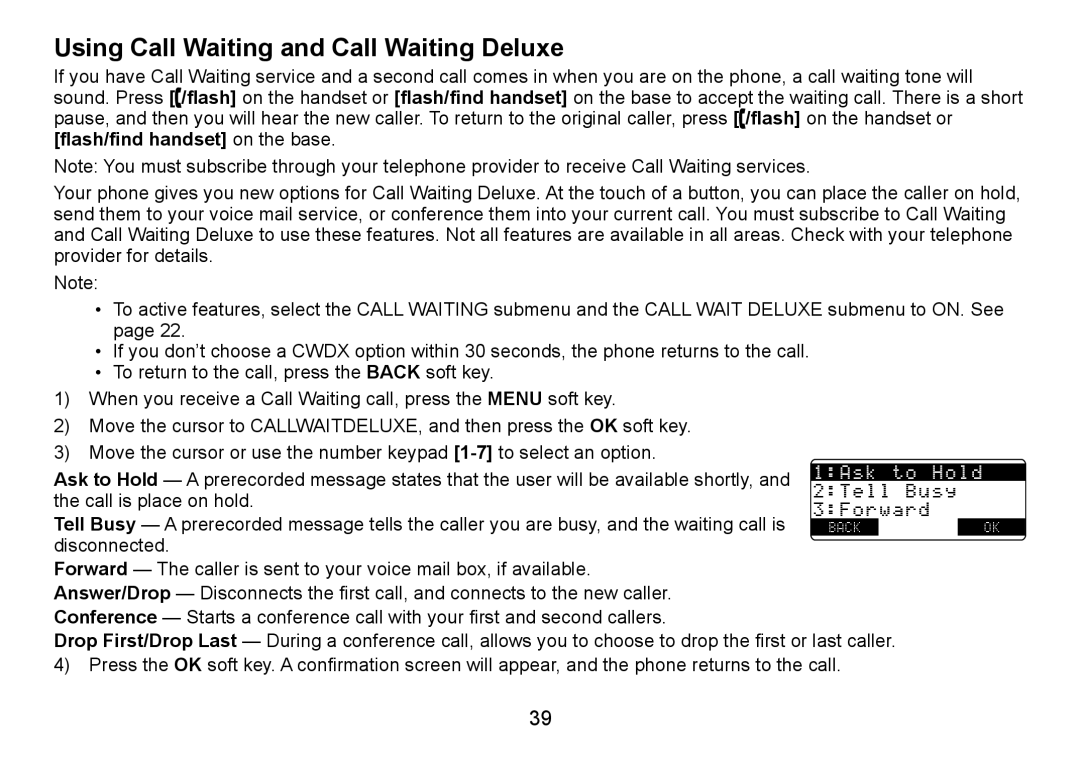 Uniden TRU9485 manual Using Call Waiting and Call Waiting Deluxe, Disconnected 