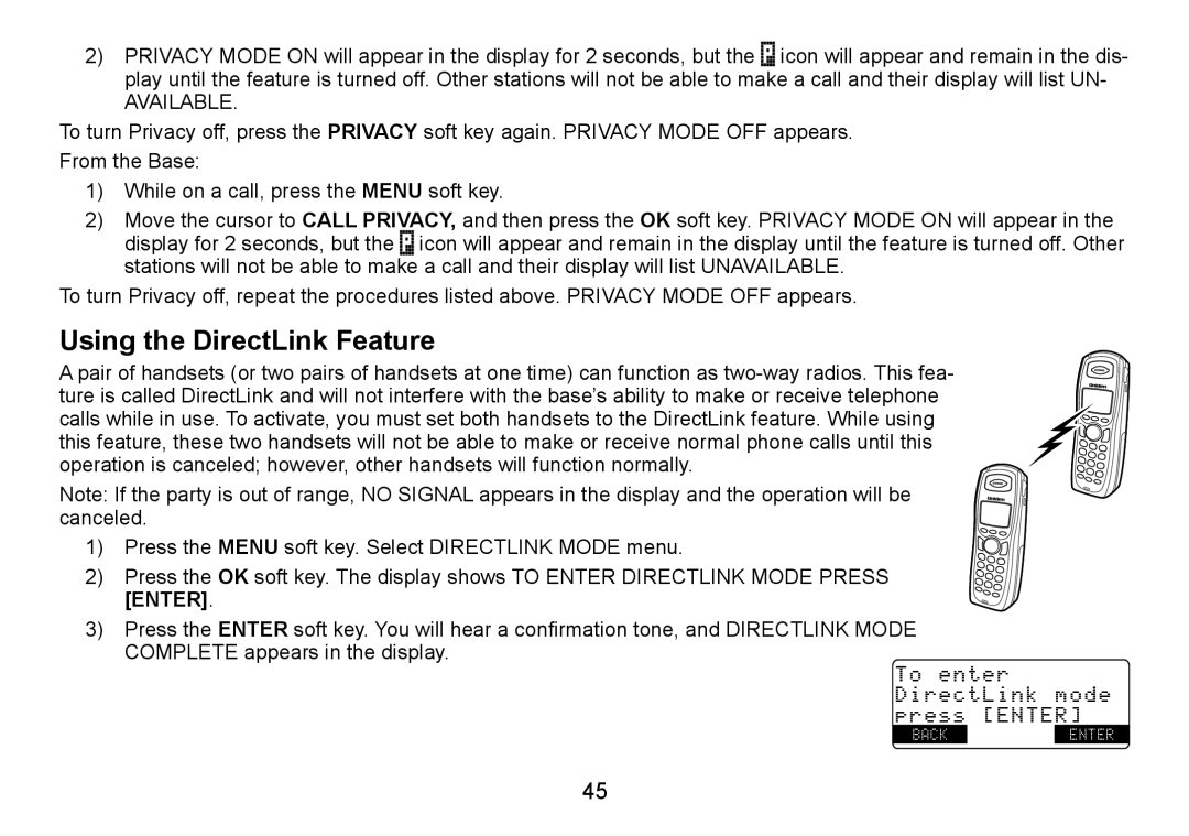 Uniden TRU9485 manual Using the DirectLink Feature, Available 