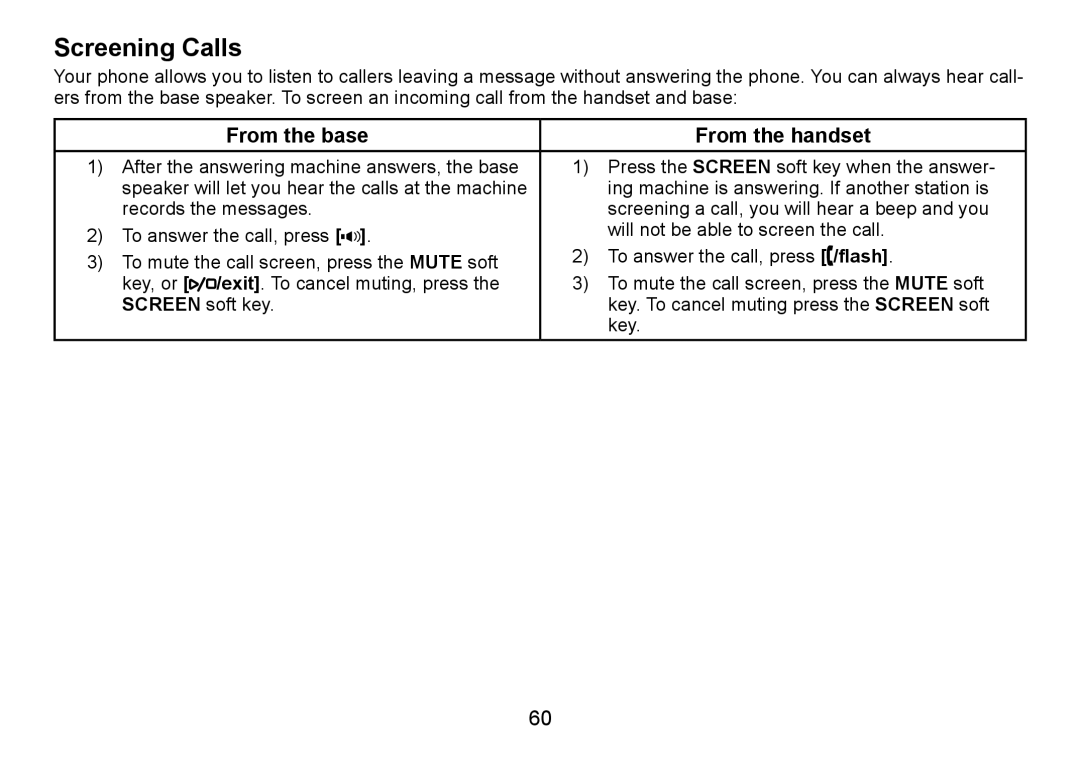 Uniden TRU9485 manual Screening Calls 