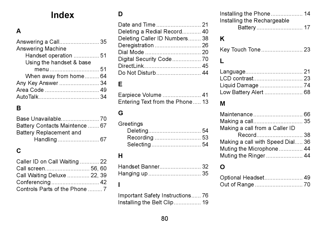 Uniden TRU9485 manual Index 