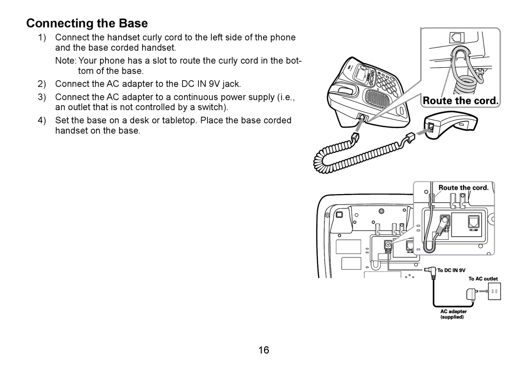 Uniden TRU9488 manual Connecting the Base 