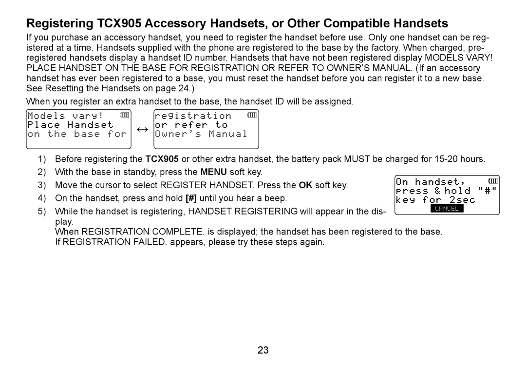 Uniden TRU9488 manual On handset, press & hold # key for 2sec 