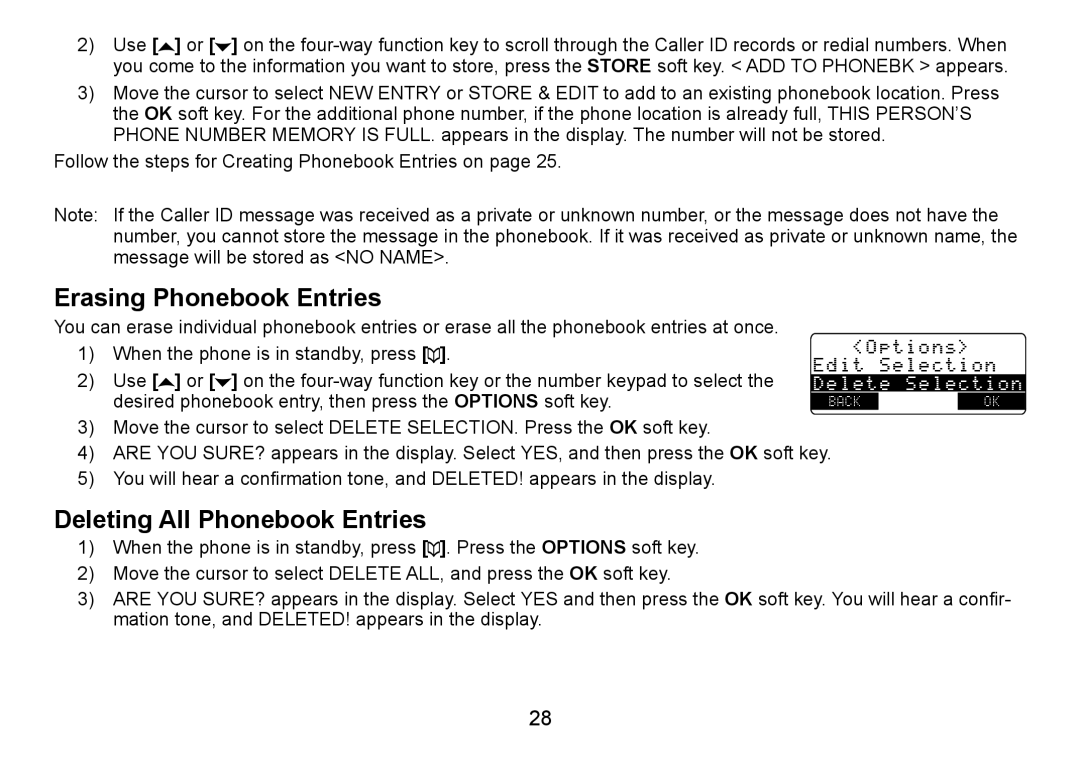 Uniden TRU9488 manual Erasing Phonebook Entries, Deleting All Phonebook Entries 