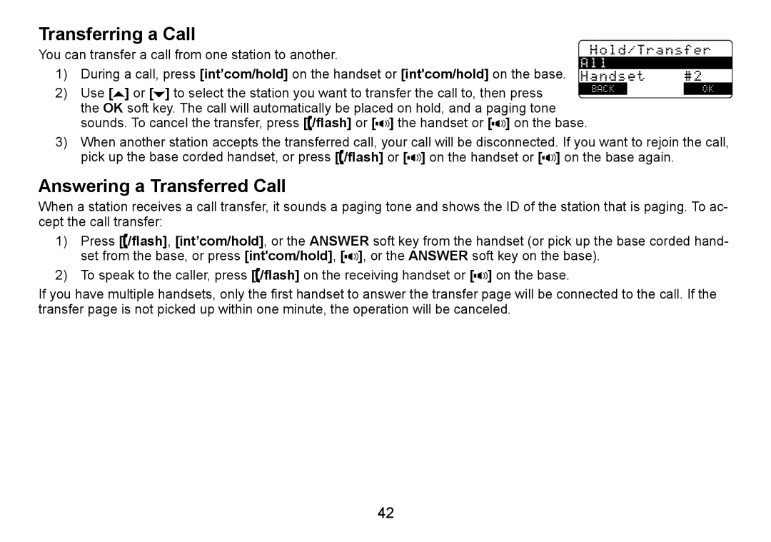 Uniden TRU9488 manual Transferring a Call, Answering a Transferred Call 