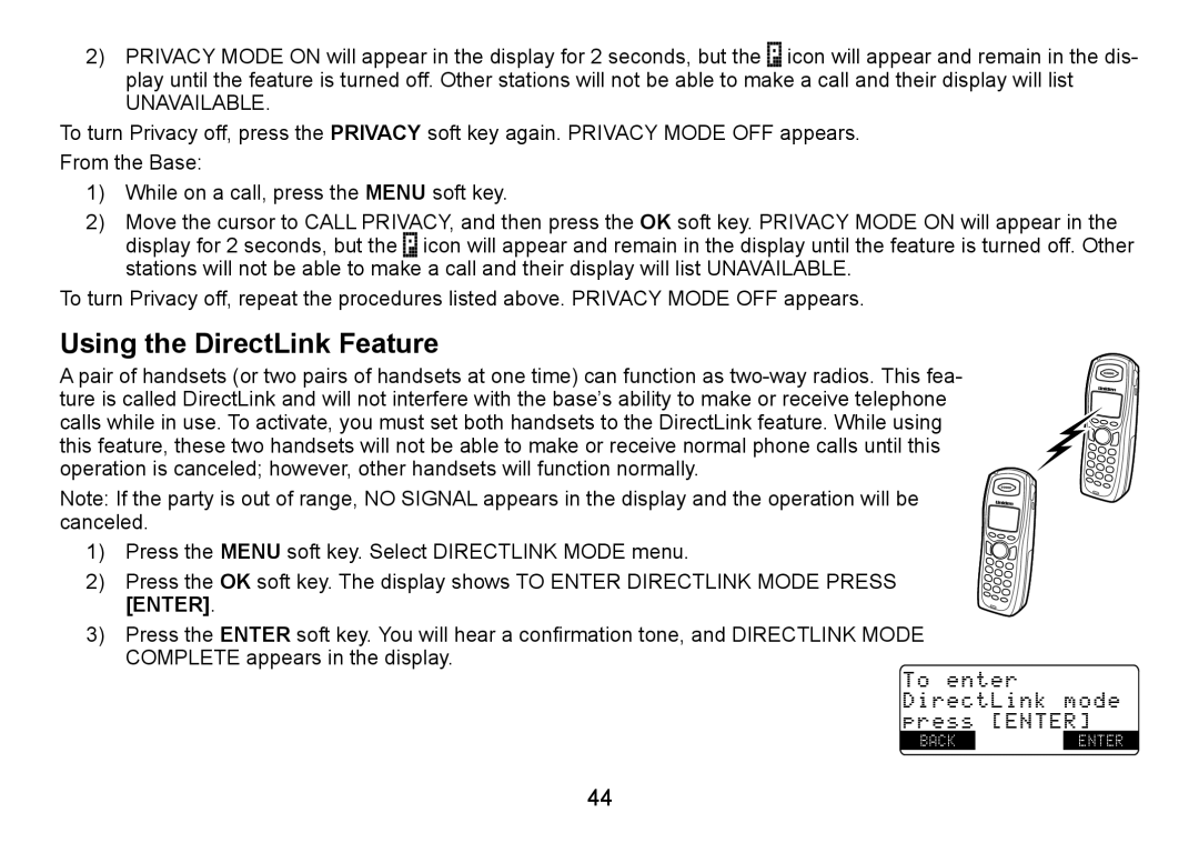 Uniden TRU9488 manual Using the DirectLink Feature, Unavailable 