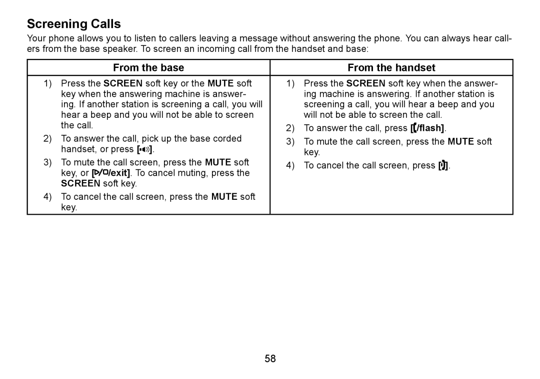 Uniden TRU9488 manual Screening Calls 