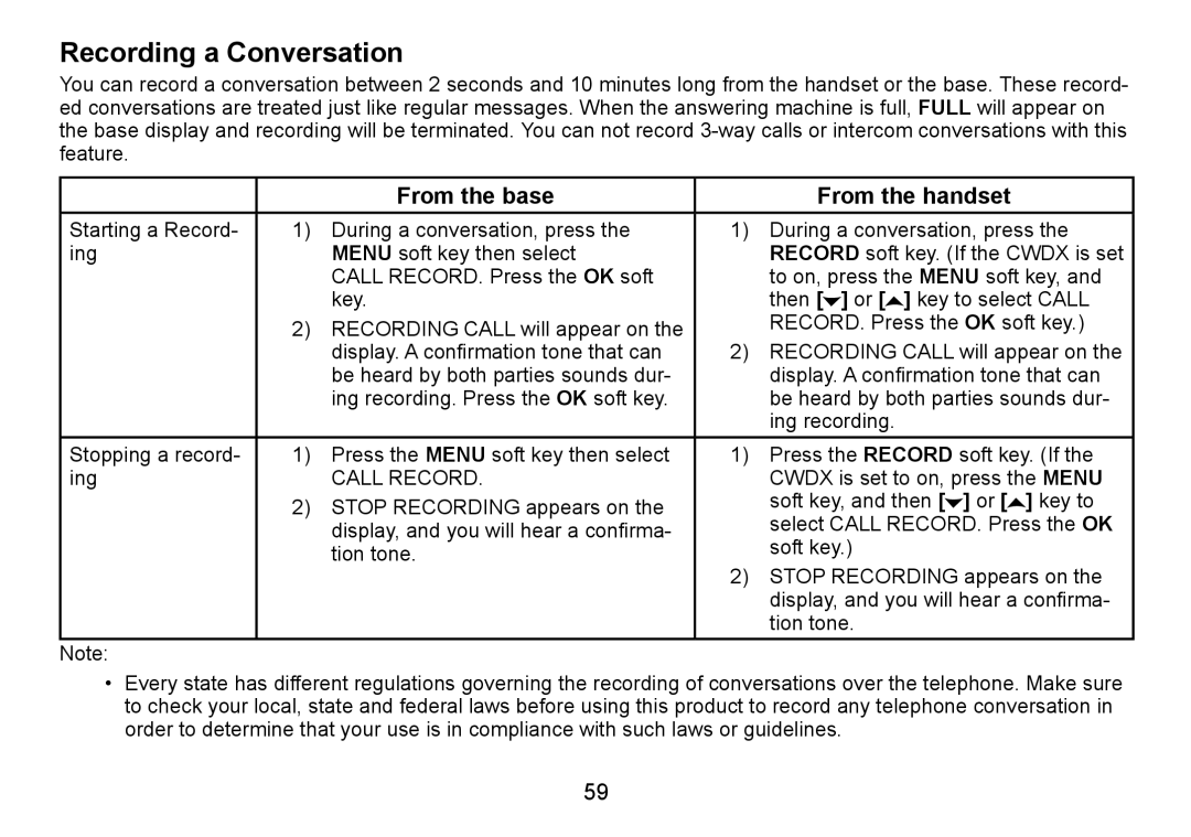 Uniden TRU9488 manual Recording a Conversation, Call Record 