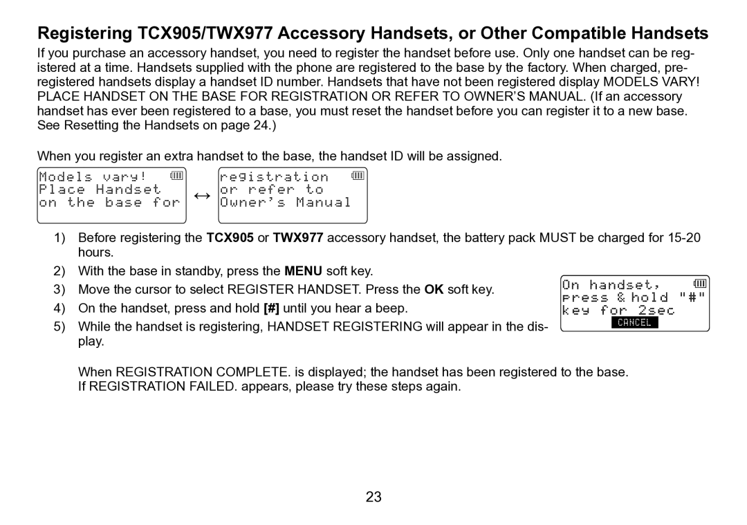 Uniden TRU9496 manual On handset, press & hold # key for 2sec 