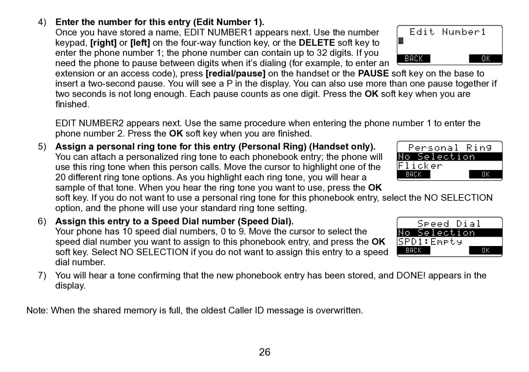 Uniden TRU9496 manual Enter the number for this entry Edit Number, Assign this entry to a Speed Dial number Speed Dial 