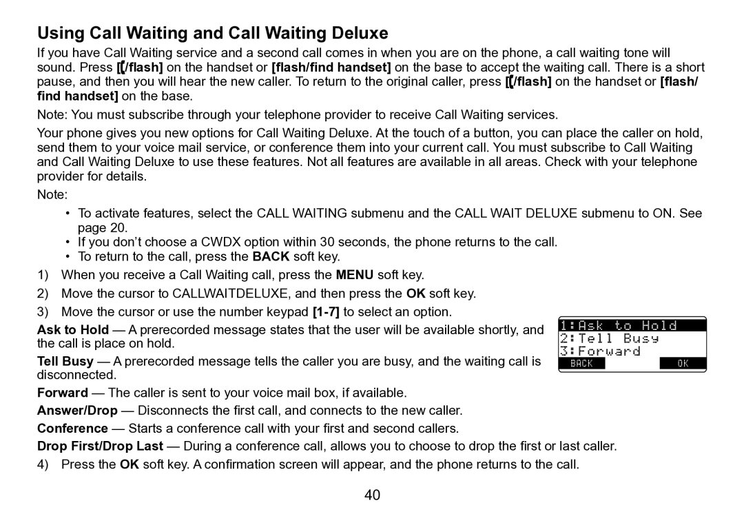 Uniden TRU9496 manual Using Call Waiting and Call Waiting Deluxe, Disconnected 