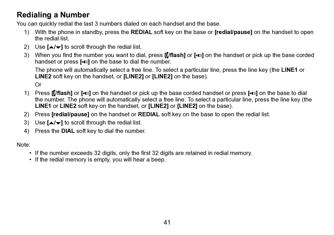 Uniden TRU9496 manual Redialing a Number 