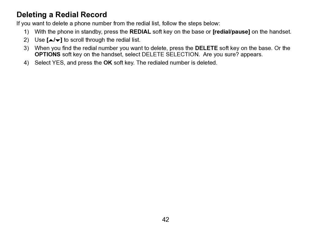 Uniden TRU9496 manual Deleting a Redial Record 