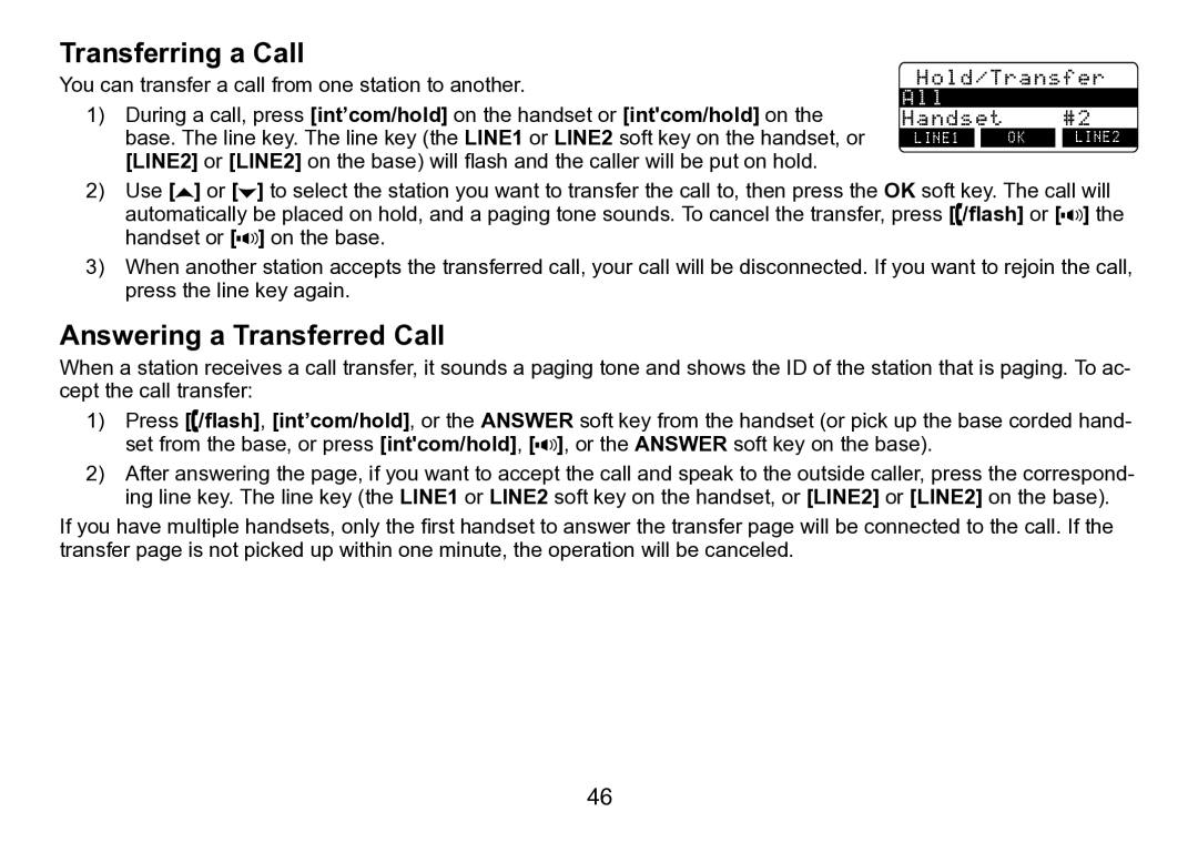 Uniden TRU9496 manual Transferring a Call, Answering a Transferred Call 