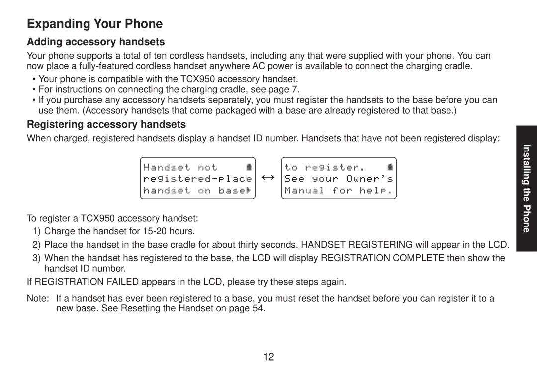 Uniden TRU9585 manual Expanding Your Phone, Adding accessory handsets, Registering accessory handsets 