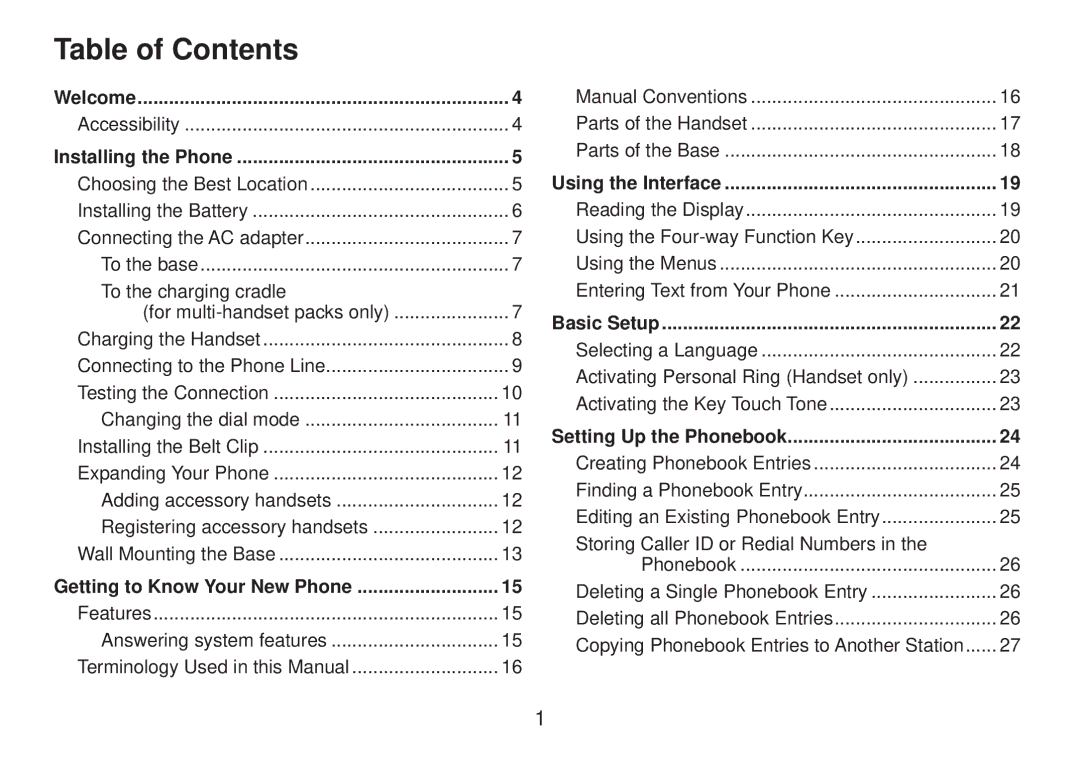 Uniden TRU9585 manual Table of Contents 