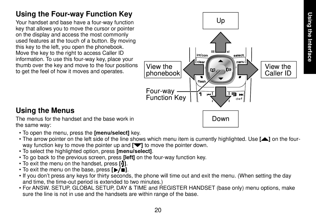 Uniden TRU9585 manual Using the Four-way Function Key, Using the Menus 