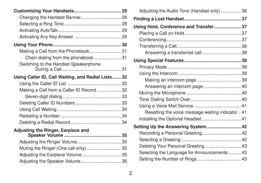 Uniden TRU9585 manual Customizing Your Handsets, Using Your Phone, Using Caller ID, Call Waiting, and Redial Lists 