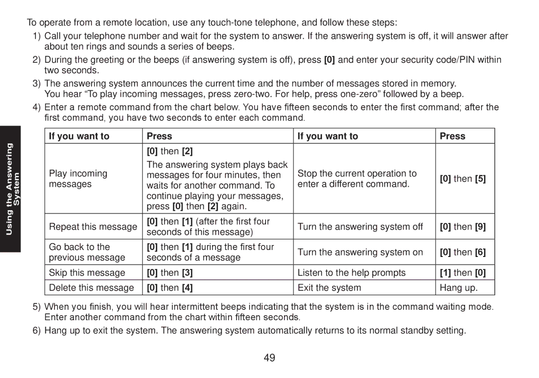 Uniden TRU9585 manual If you want to Press Then 