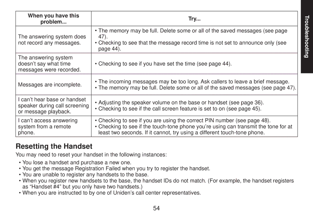 Uniden TRU9585 manual Resetting the Handset, When you have this Try 