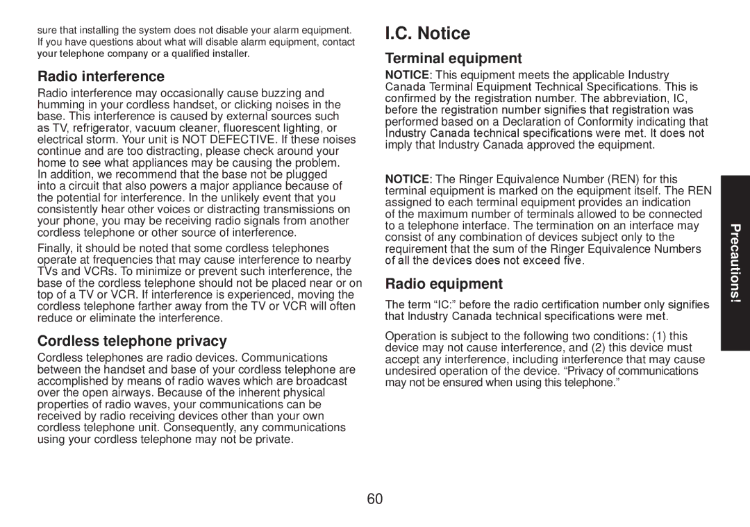 Uniden TRU9585 manual Radio interference, Cordless telephone privacy, Terminal equipment, Radio equipment 