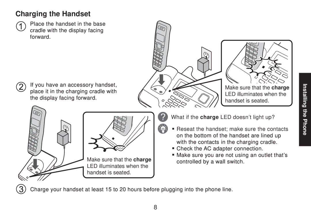 Uniden TRU9585 manual Charging the Handset 