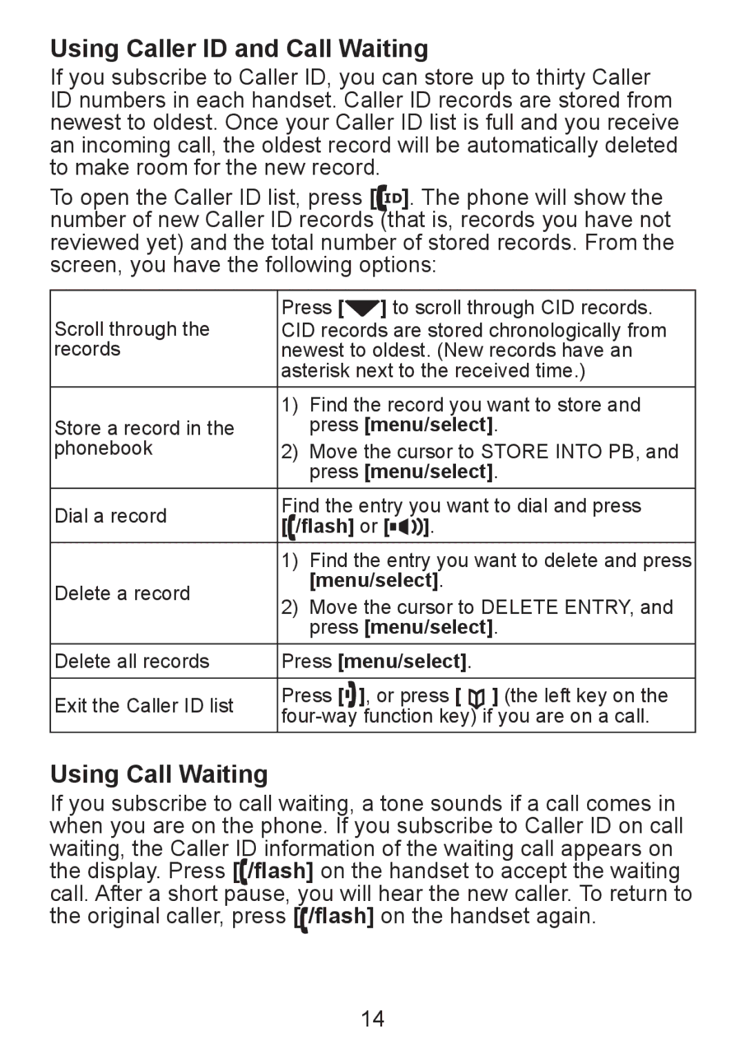 Uniden TWX955 manual Using Caller ID and Call Waiting, Using Call Waiting 