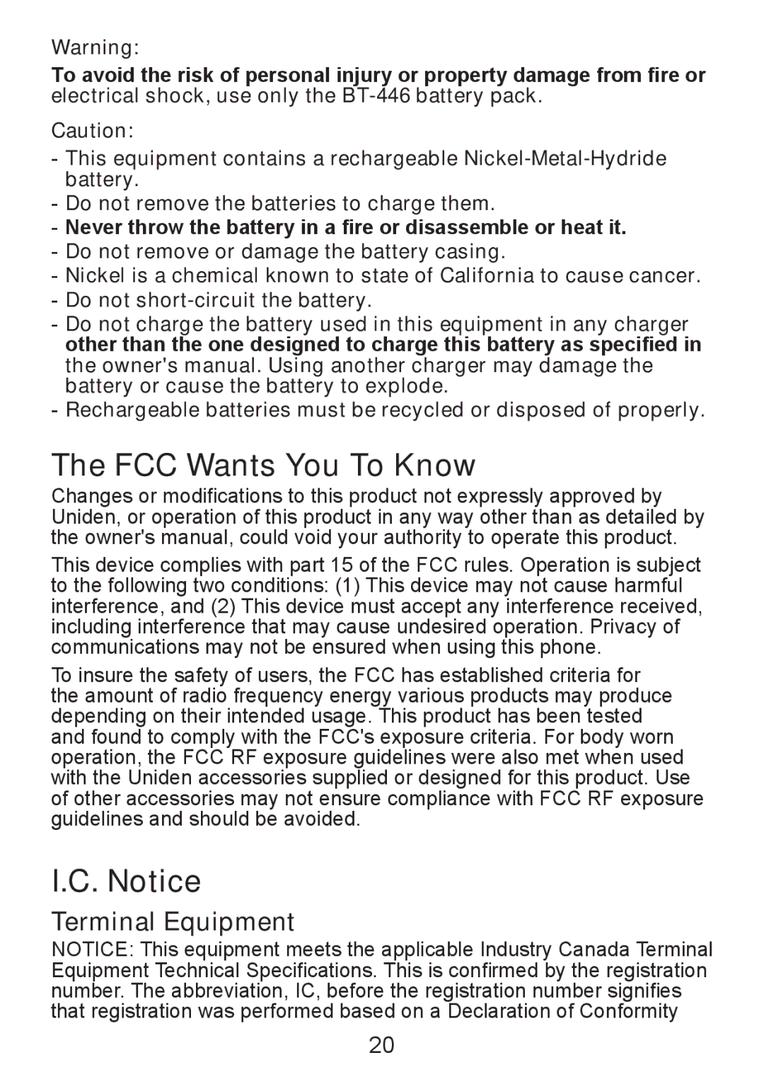 Uniden TWX955 manual FCC Wants You To Know, Terminal Equipment 