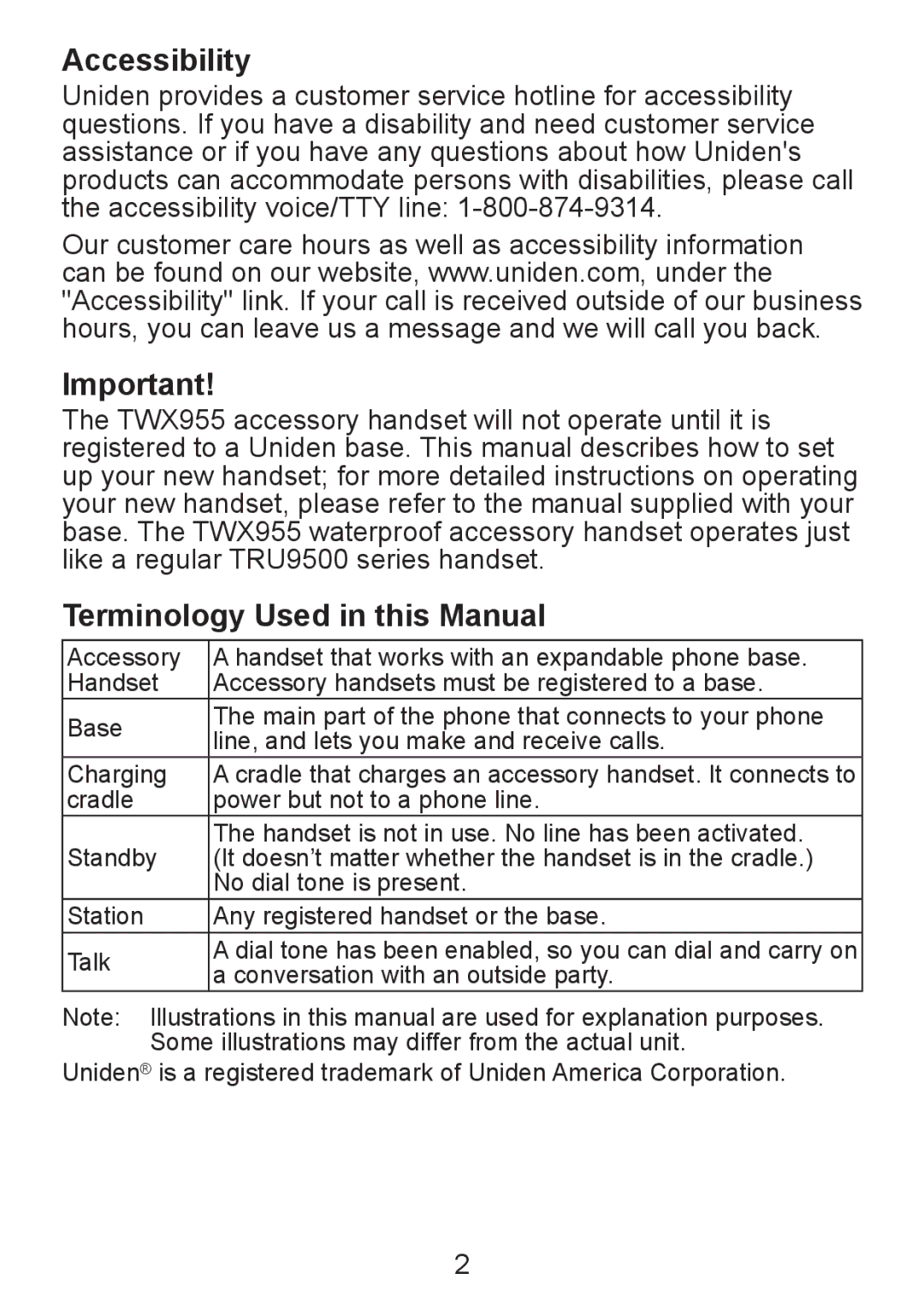 Uniden TWX955 manual Accessibility, Terminology Used in this Manual 