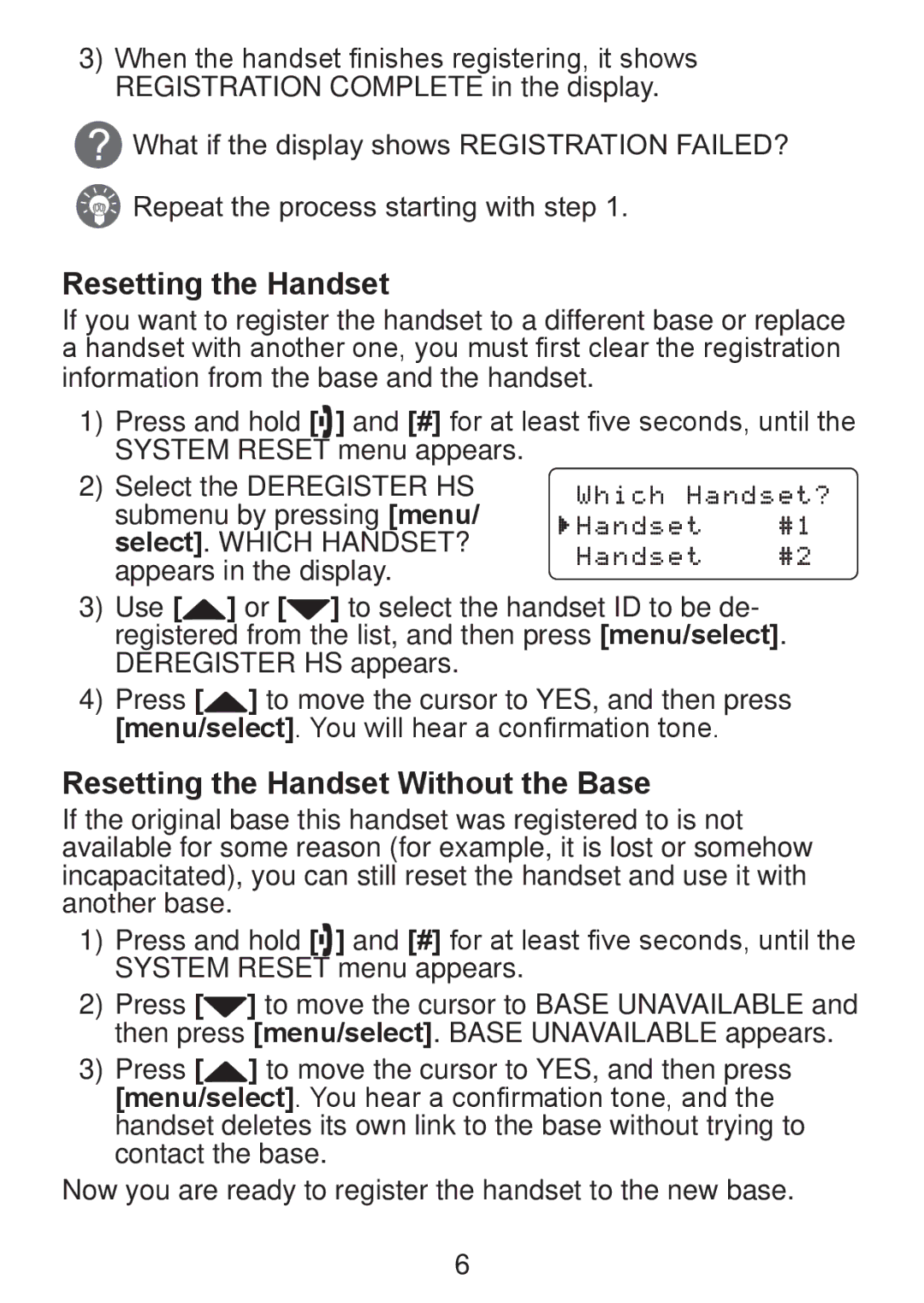 Uniden TWX955 manual Resetting the Handset Without the Base 