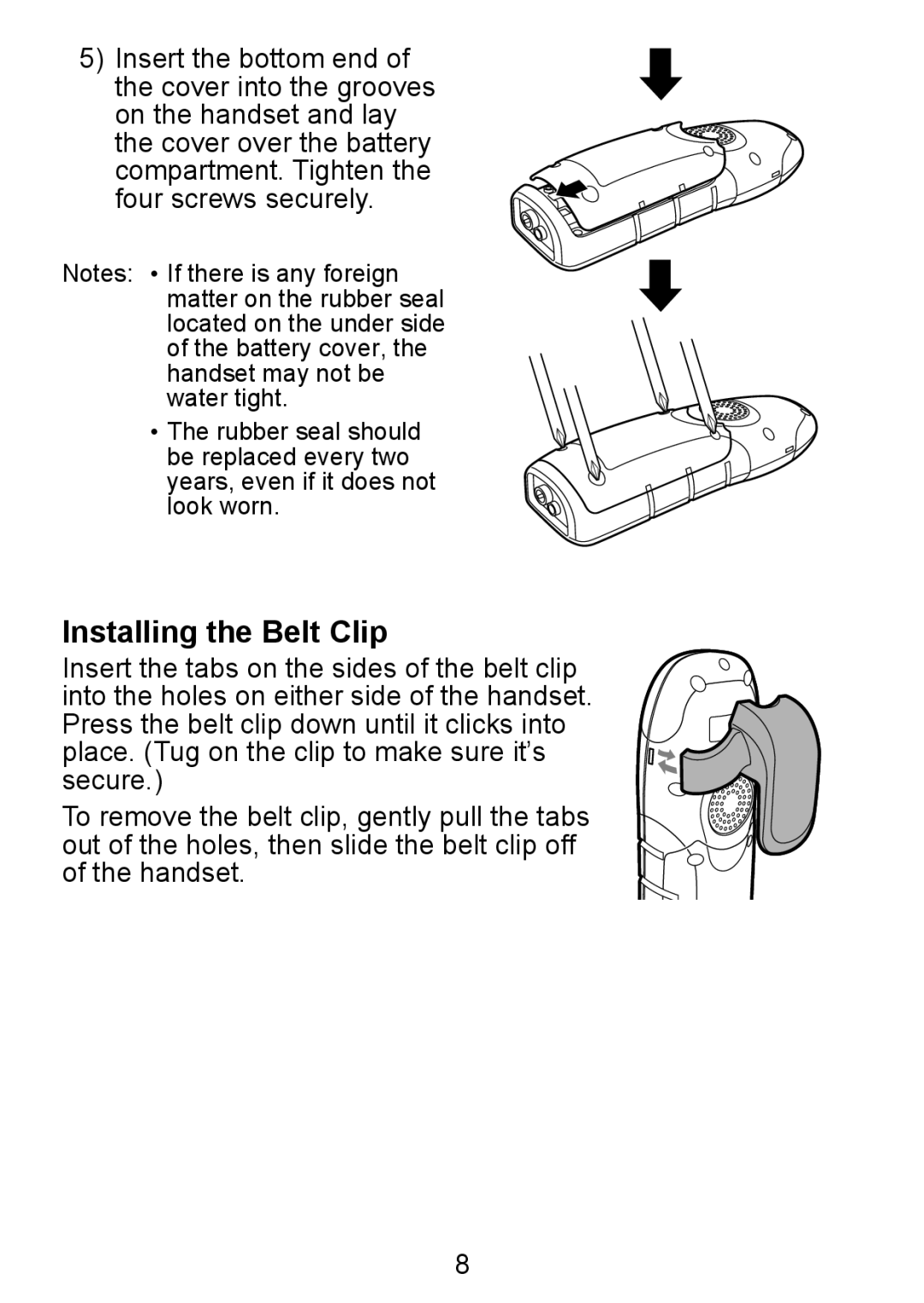 Uniden TWX955 manual Installing the Belt Clip 